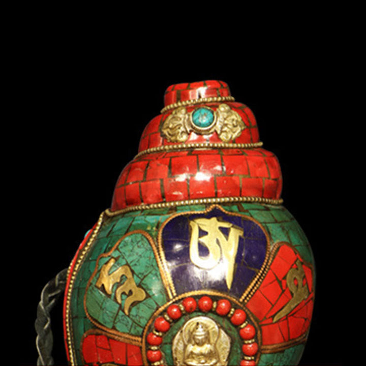 Concha tibetana hecha a mano Shankha Om Mani Padme Hum Buda, decoración de la suerte - image 9