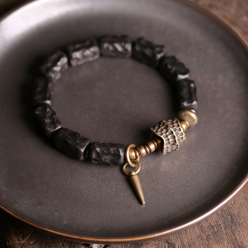 Pulsera de pareja con protección de equilibrio de cobre y madera de ébano con Buddha Stones