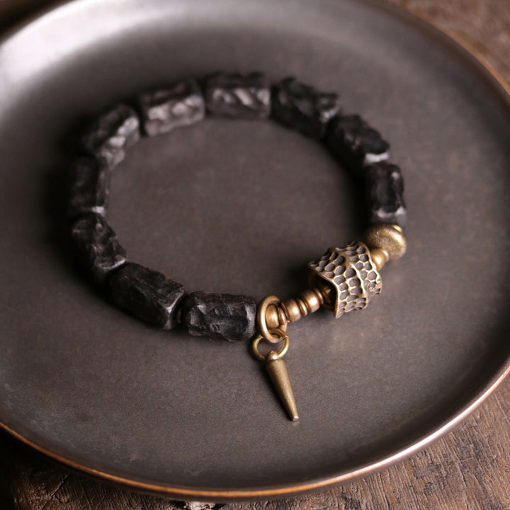 Pulsera de pareja con protección de equilibrio de cobre y madera de ébano con Buddha Stones