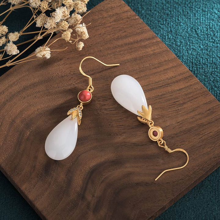 Pendientes colgantes de la suerte de jade blanco FengShui con Buddha Stones