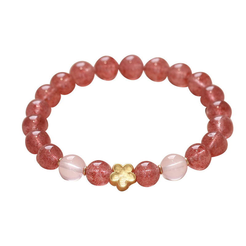 Pulsera curativa de la fortuna con Buddha Stones, Cuarzo Fresa Natural, flor de melocotón, PiXiu