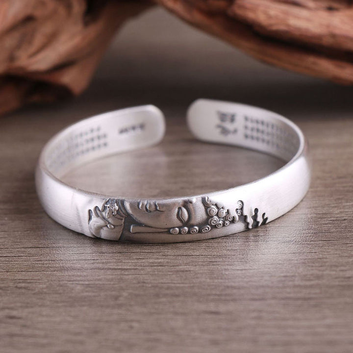 Pulsera de plata de ley 999 con Buddha Stones , cabeza de Buda, corazón, Sutra Serenity