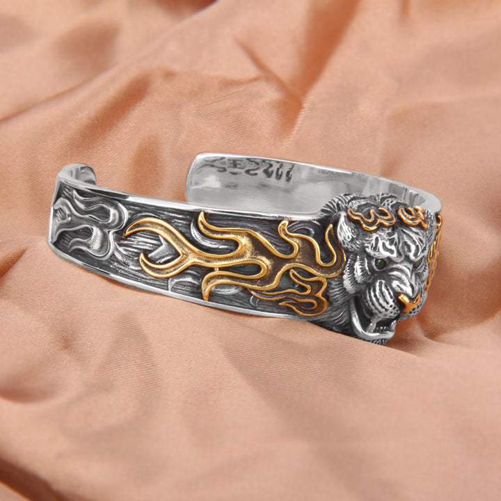 Pulsera de plata de ley 925 con Buddha Stones , diseño de tigre del zodíaco chino, para mantener alejados a los espíritus malignos
