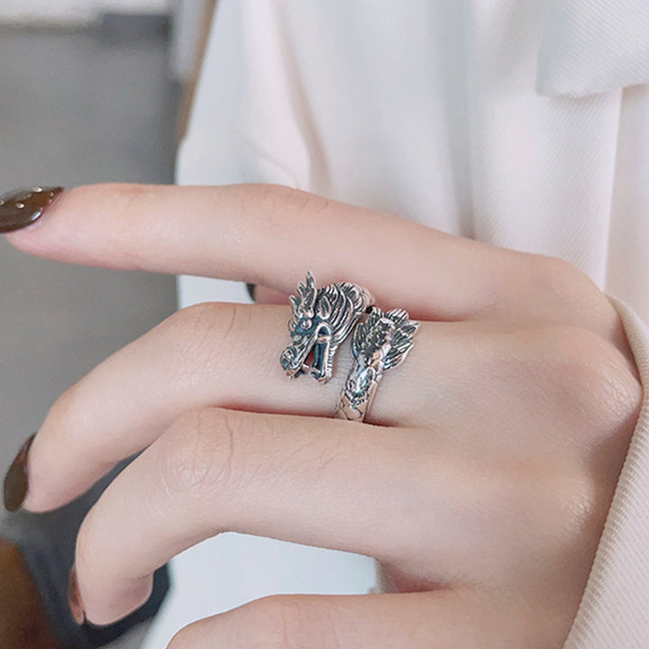 Anillo de metal ajustable con Buddha Stones de plata de ley 925, año del dragón, fuerza de la suerte