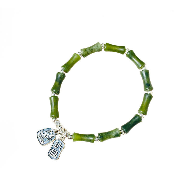 Pulsera de plata de ley 925 con Buddha Stones , bambú, jade, gato de la suerte, carácter Fu, suerte y abundancia - image 18