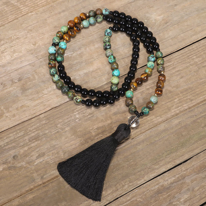 108 cuentas Mala piedra natural ojo de tigre turquesa protección fuerza pulsera collar