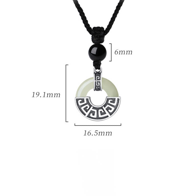 Colgante de collar de prosperidad con hebilla de paz de jade hetiano natural de plata de ley 925 con Buddha Stones