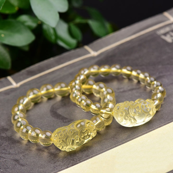 Pulsera de riqueza de Buddha Stones FengShui Citrino PiXiu