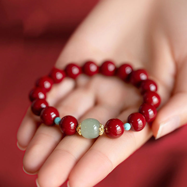 Pulsera de la Buddha Stones, cinabrio, aventurina verde, fortuna