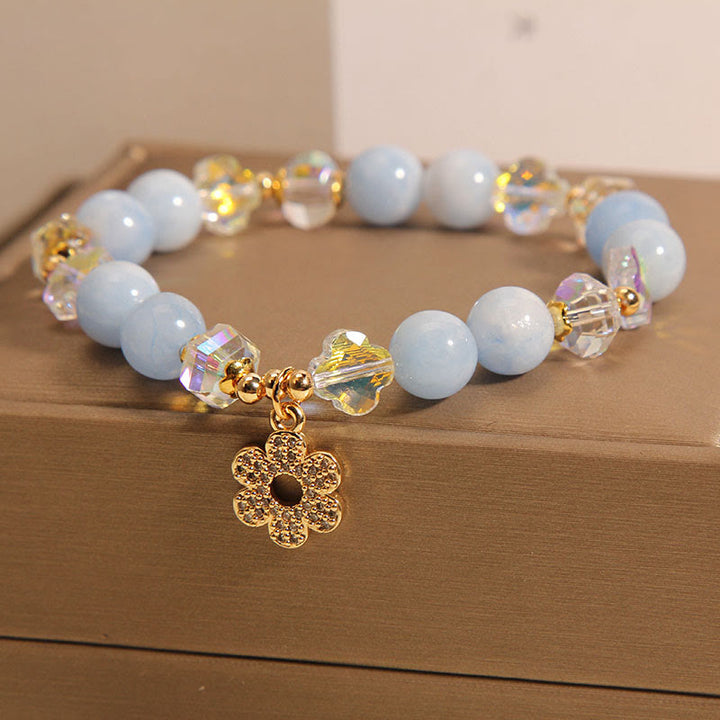 Pulsera de cristal curativo de flores de aguamarina natural con Buddha Stones