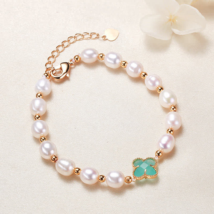 Pulsera de cadena de riqueza con trébol de cuatro hojas y perlas de Buddha Stones