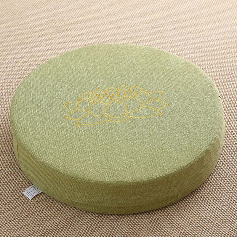 Cojín de asiento de meditación de lino y algodón con bordado de loto y Buddha Stones