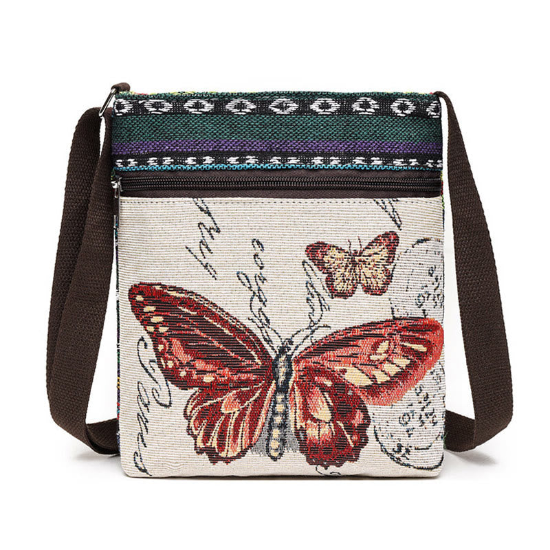 Bolso bandolera de lona bordado con mariposa de elefante, bolso bandolera