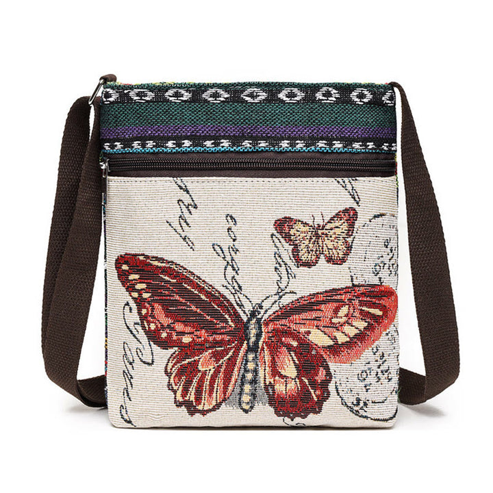 Bolso bandolera de lona bordado con mariposa de elefante, bolso bandolera