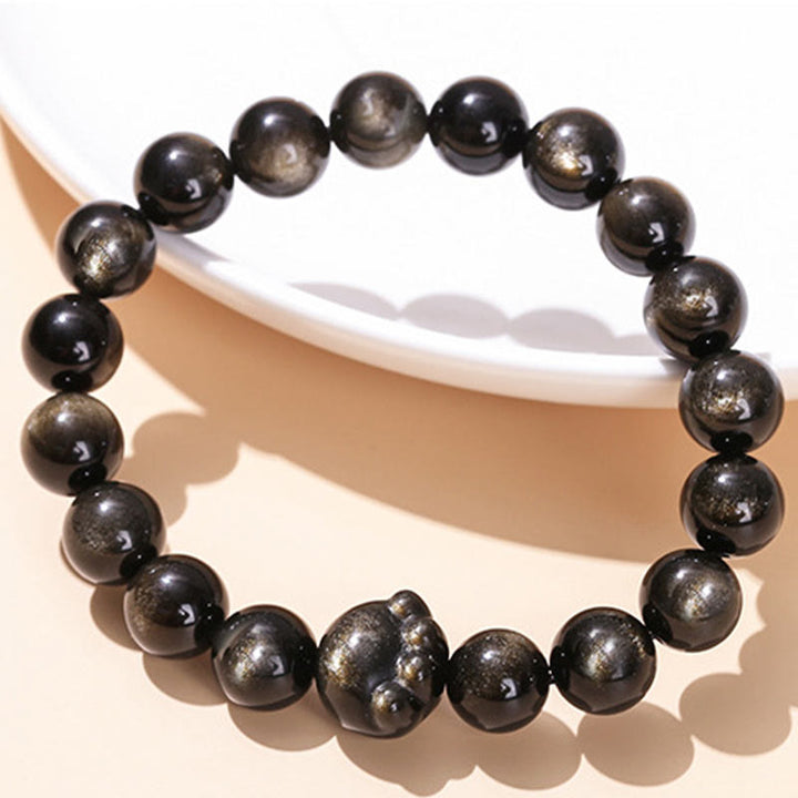 Buddha Stones Oro Natural Brillo Obsidiana Plata Brillo Obsidiana Linda Pata de Gato Garra Riqueza Pulsera - image 4