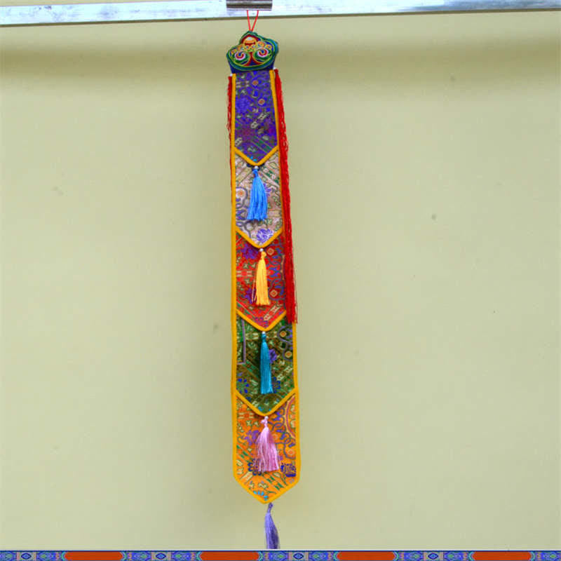 Flor de loto Ocho símbolos auspiciosos Meditación Iluminación Borlas coloridas Arte de pared