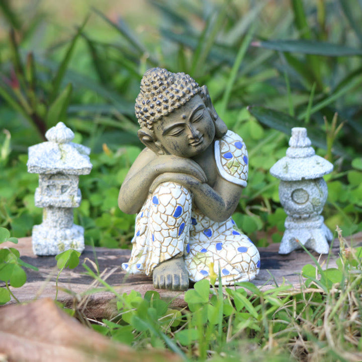 Estatua de resina de serenidad de Buda Zen meditando, decoración del hogar - Pequeño Buda Durmiente 8*5*4,8 cm - image 0