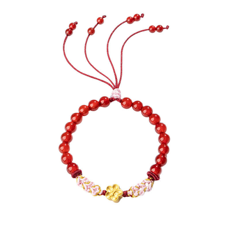 Pulsera de plata de ley 999 con Buddha Stones , ágata roja natural, cristal rosa, flor de cerezo