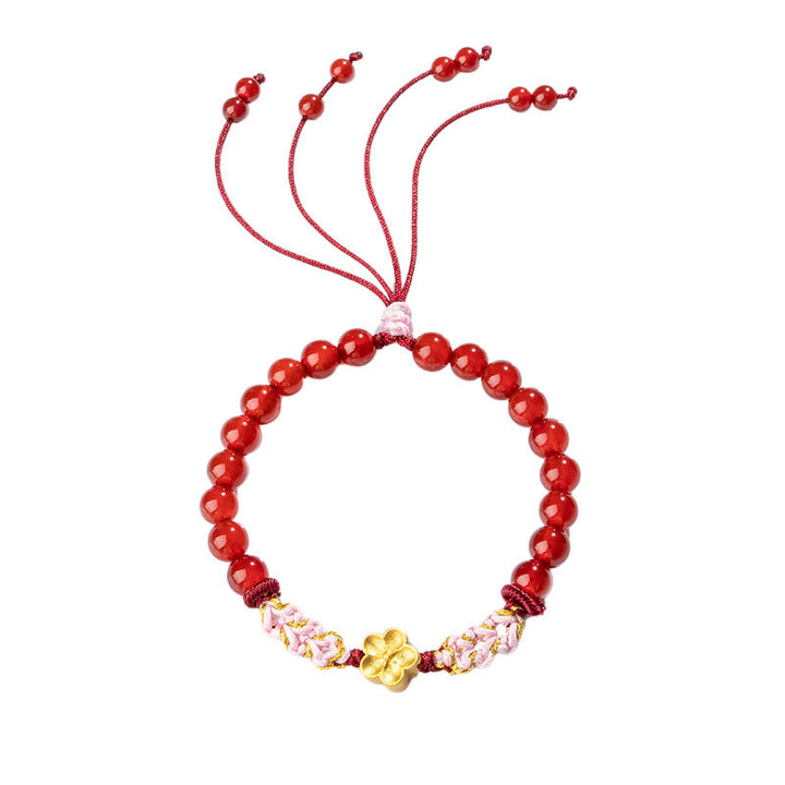 Pulsera de plata de ley 999 con Buddha Stones , ágata roja natural, cristal rosa, flor de cerezo