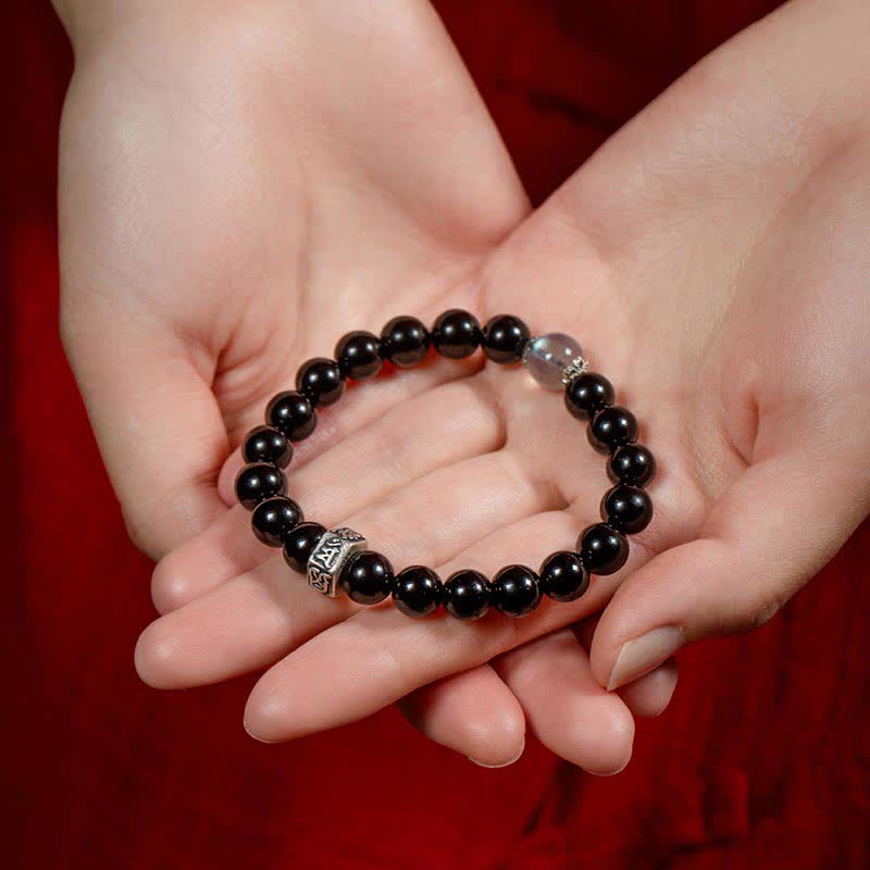 Pulsera de fuerza de piedra lunar de obsidiana negra de plata de ley 925 con Buda natal del zodíaco chino