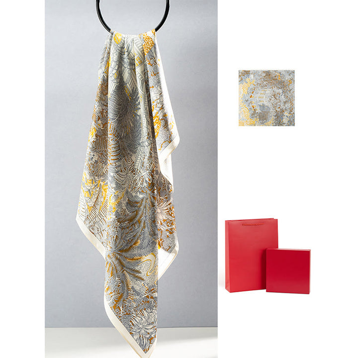 Bufanda de seda de morera 100% con pintura al óleo de jungla de Buddha Stones , bufanda de cuello de seda de doble cara de grado superior 6A - image 8