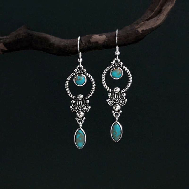 Pendientes colgantes de plata de ley 925 con diseño de gota de agua turquesa vintage