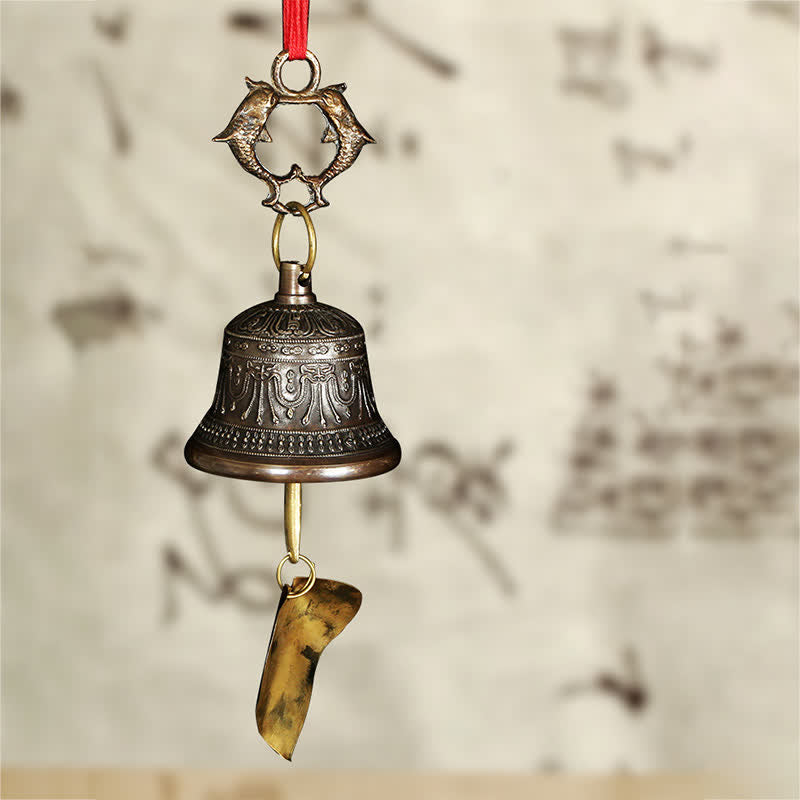 Campana de viento grabada tibetana, campana de cobre de la suerte, decoración del hogar para colgar en la pared