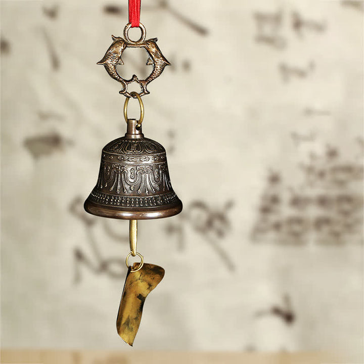 Campana de viento grabada tibetana, campana de cobre de la suerte, decoración del hogar para colgar en la pared