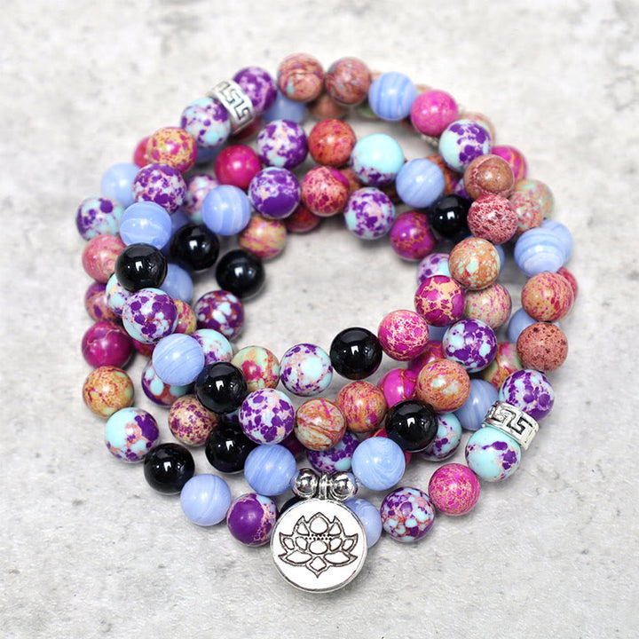 Buddha Stones Natural Púrpura Miano Piedra Real Lotus Mala - image 0