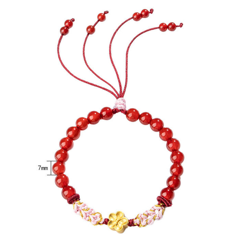 Pulsera de plata de ley 999 con Buddha Stones , ágata roja natural, cristal rosa, flor de cerezo