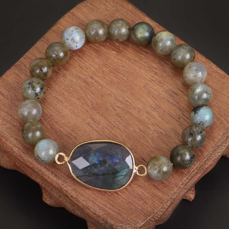 Pulsera de cuentas curativas con soporte de piedra lunar de labradorita natural de Buddha Stones - Labradorita y piedra lunar (brillo variable: de sutil a intenso) - image 0