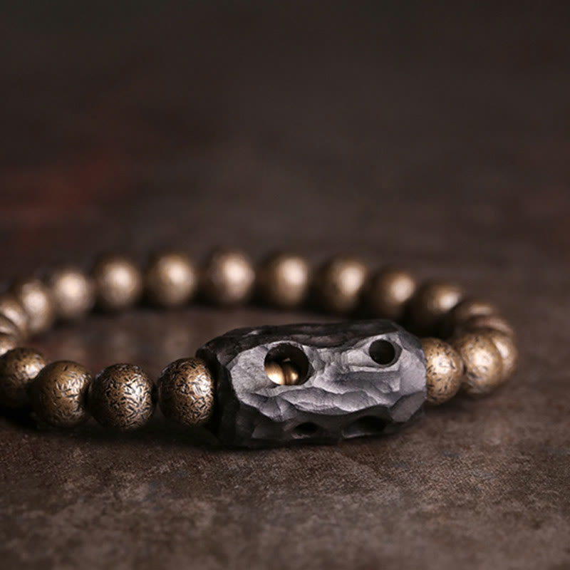 Pulsera con cuentas de equilibrio de la paz, cobre, madera de ébano del Tíbet, Buddha Stones