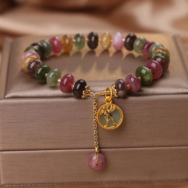 Pulsera de amor con dije de conejo y turmalina colorida con Buddha Stones