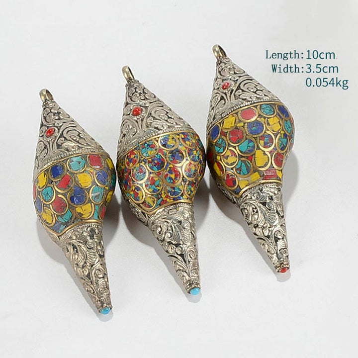 Concha tibetana hecha a mano Natural Shankha colorida concha marina riqueza decoración del hogar - Grande 15,5 x 6,5 cm - image 2