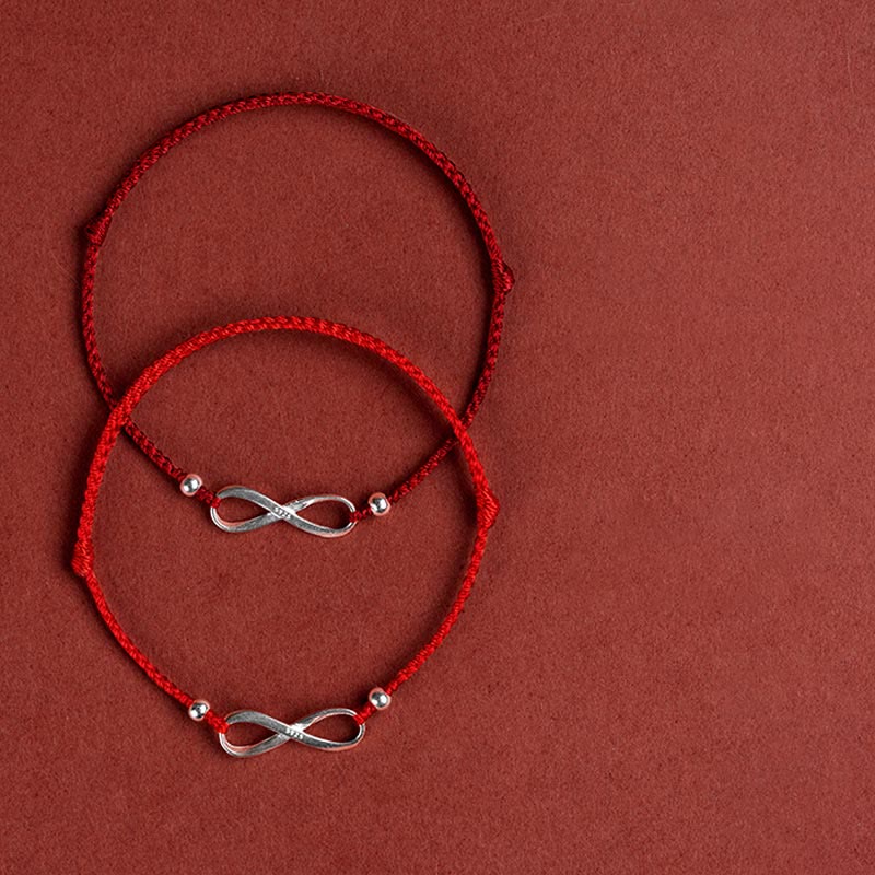 Pulsera tobillera de hilo rojo de la suerte con nudo infinito de plata de ley 925 con Buddha Stones