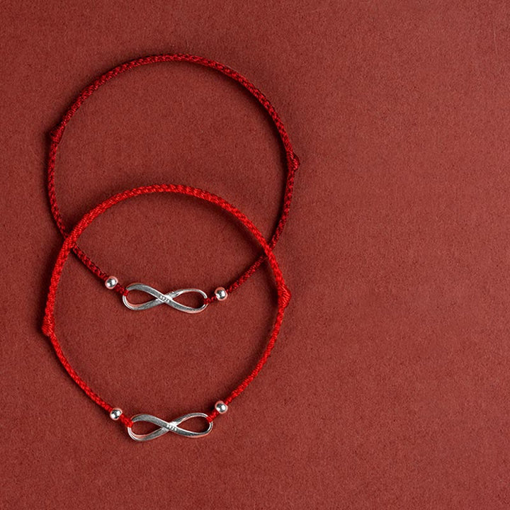 Pulsera tobillera de hilo rojo de la suerte con nudo infinito de plata de ley 925 con Buddha Stones