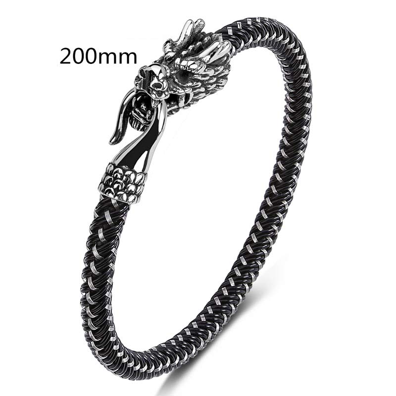 Pulsera de la suerte con protección de acero titanio y dragón de Buddha Stones - Blanco negro - 200 mm - image 13