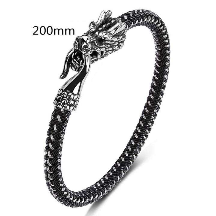 Pulsera de la suerte con protección de acero titanio y dragón de Buddha Stones - Blanco negro - 200 mm - image 13