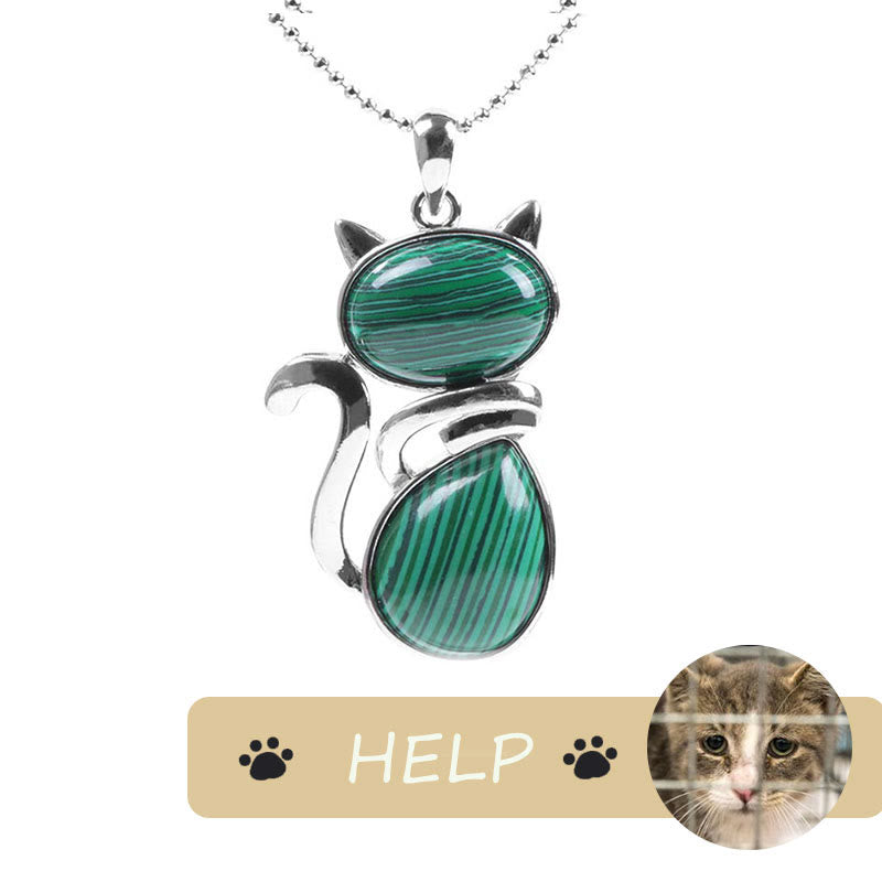 Save A Cat; Lindo patrón de gato Protección de cristal natural Collar con colgante amante de los gatos - image 23
