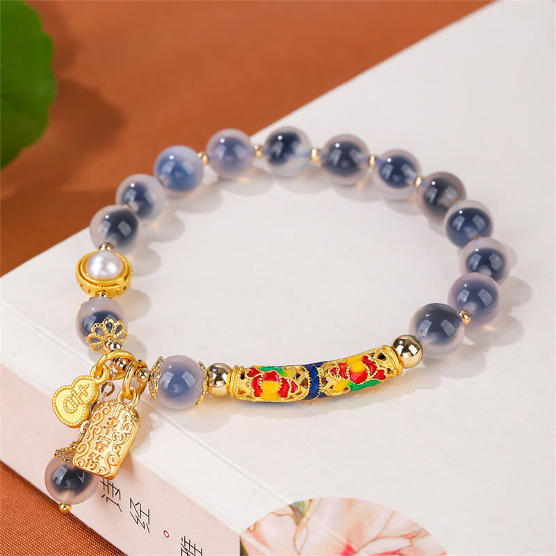 Pulsera de fuerza con amuleto de ágata de caramelo azul natural con Buddha Stones