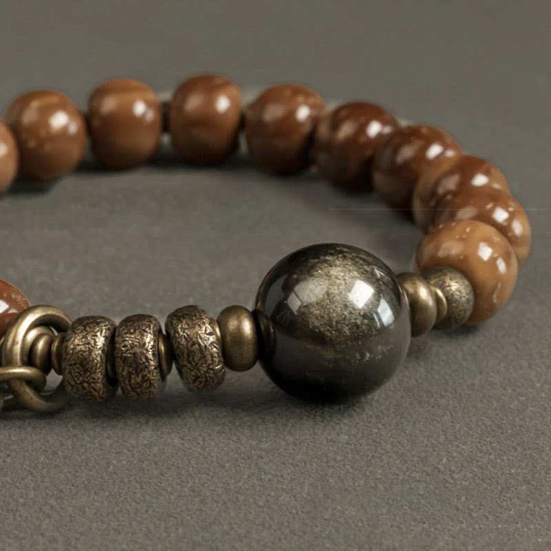 Pulsera de la suerte con Buddha Stones de Kuka, ojo de tigre, brillo dorado, obsidiana, cobre, riqueza