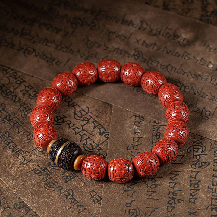Pulsera de bendición tranquila de ébano y cinabrio natural con Buddha Stones