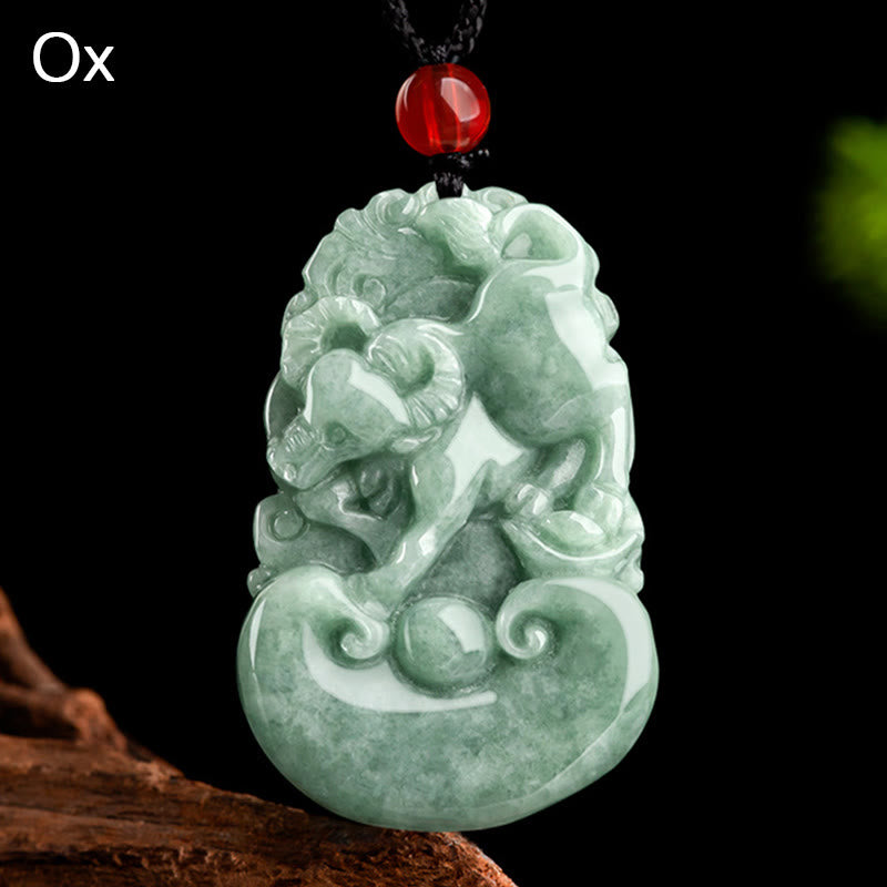 Buddha Stones Jade verde natural 12 Zodíaco chino Suerte Prosperidad Collar Colgante