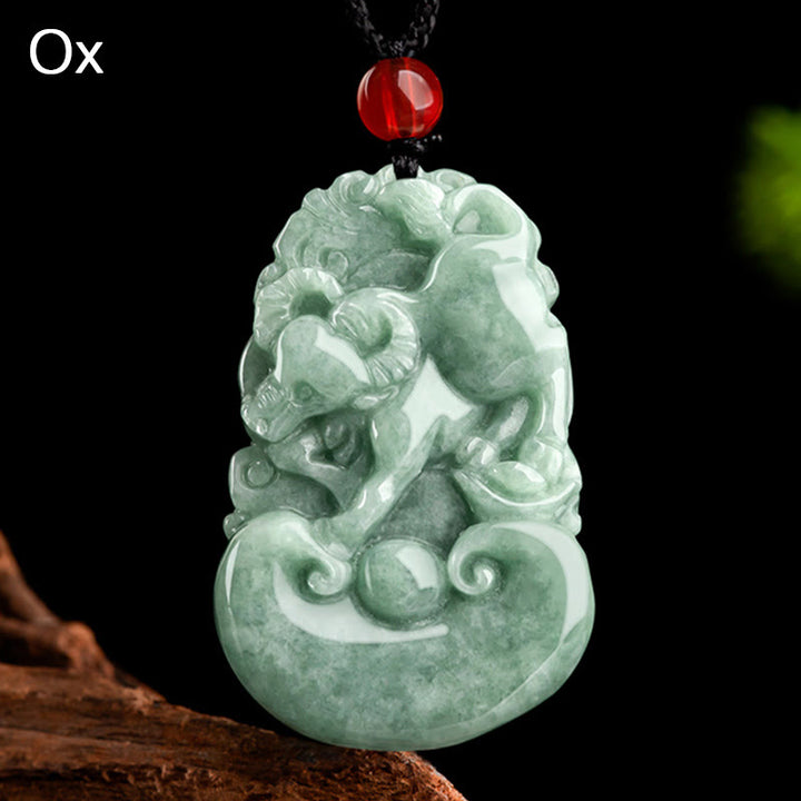 Buddha Stones Jade verde natural 12 Zodíaco chino Suerte Prosperidad Collar Colgante