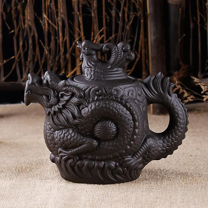 Tetera de cerámica Dragon Phoenix vintage
