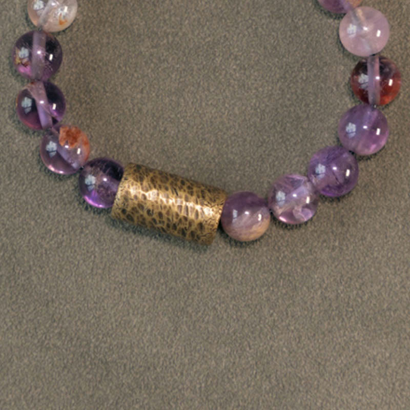 Buddha Stones Cristal blanco Cuarzo hematoide rojo Cuarzo rutilado dorado Pulsera de protección fantasma púrpura