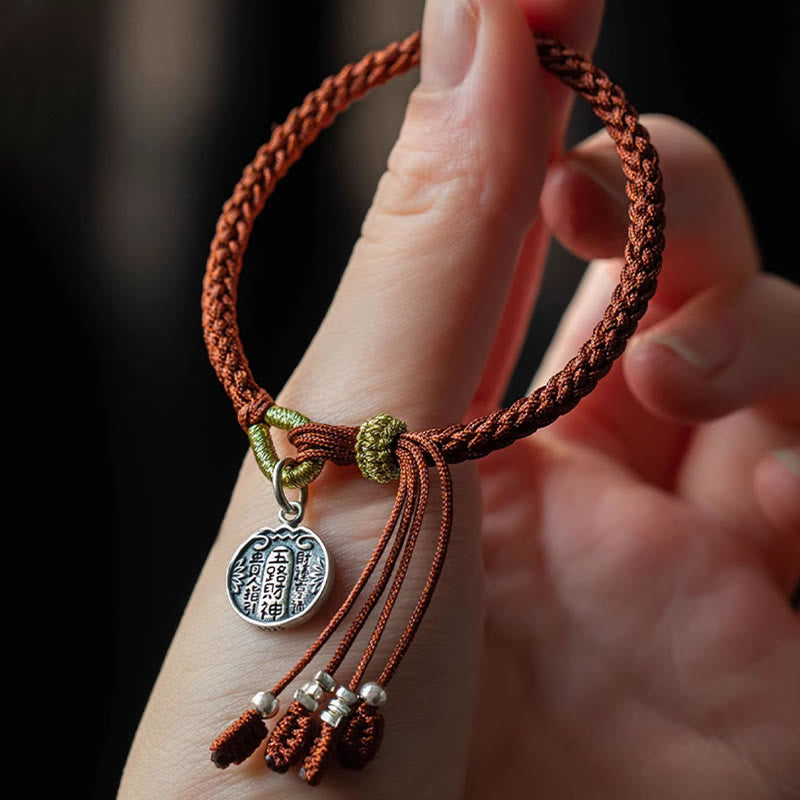 Pulsera trenzada de plata de ley 925 hecha a mano con Buddha Stones , cinco direcciones, dioses de la riqueza, protección de la suerte