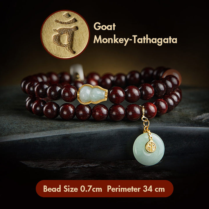 Buddha Stones Zodíaco Chino Buda Natal Hoja Pequeña Sándalo Rojo Jade Ágata Roja PiXiu Sooth Pulsera