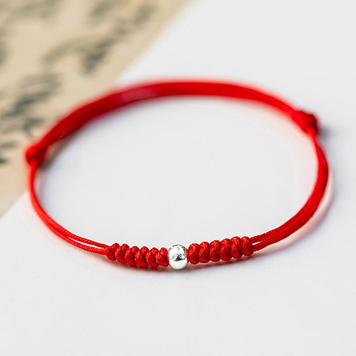 Pulsera trenzada de cordón fino rojo con cuentas de la suerte y Buddha Stones de plata de ley 925. - Cuenta redonda - Rojo (circunferencia de la muñeca: 14-18 cm) - image 16