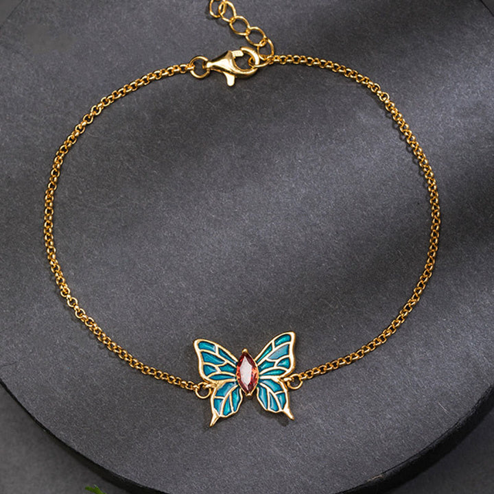 Pulsera de cadena de amor con circonitas y mariposas de plata de ley 925 con Buddha Stones - image 1